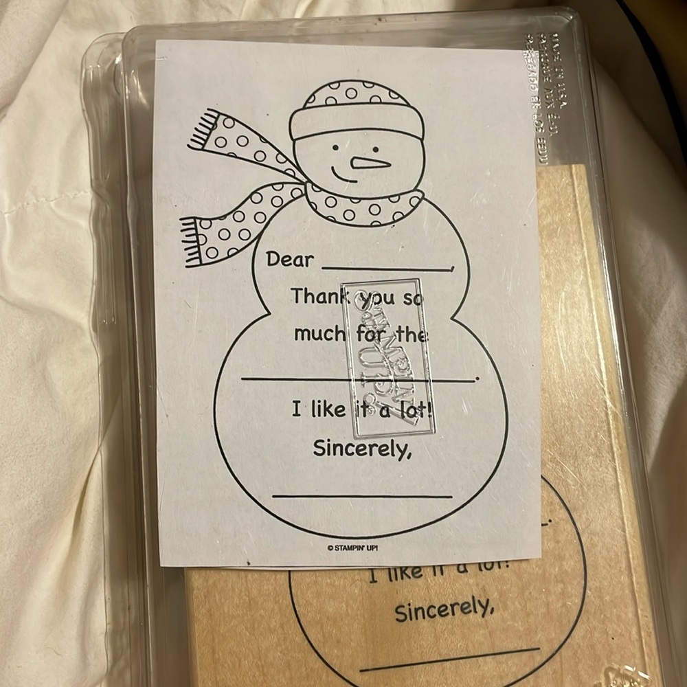 Stampin' Up Snowman Simple Seasonal Thanks Retired Wood Mount Stamp